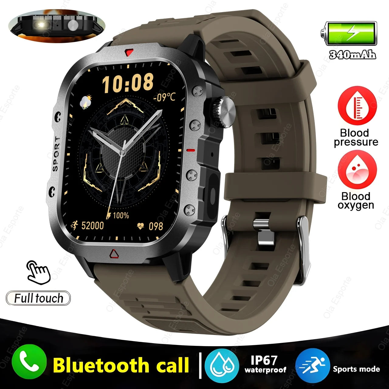 New For Huawei Xiaomi Military GPS Smart Watch Men Flashlight Compass Waterproof Outdoor Sport Tracker Bluetooth Call Smartwatch