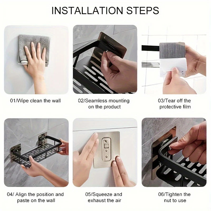 Organizador de Almacenamiento para Baño Estante de Aluminio sin Taladros para Baño y Cocina Negro Plata Oro 22x28.5x5.5cm
