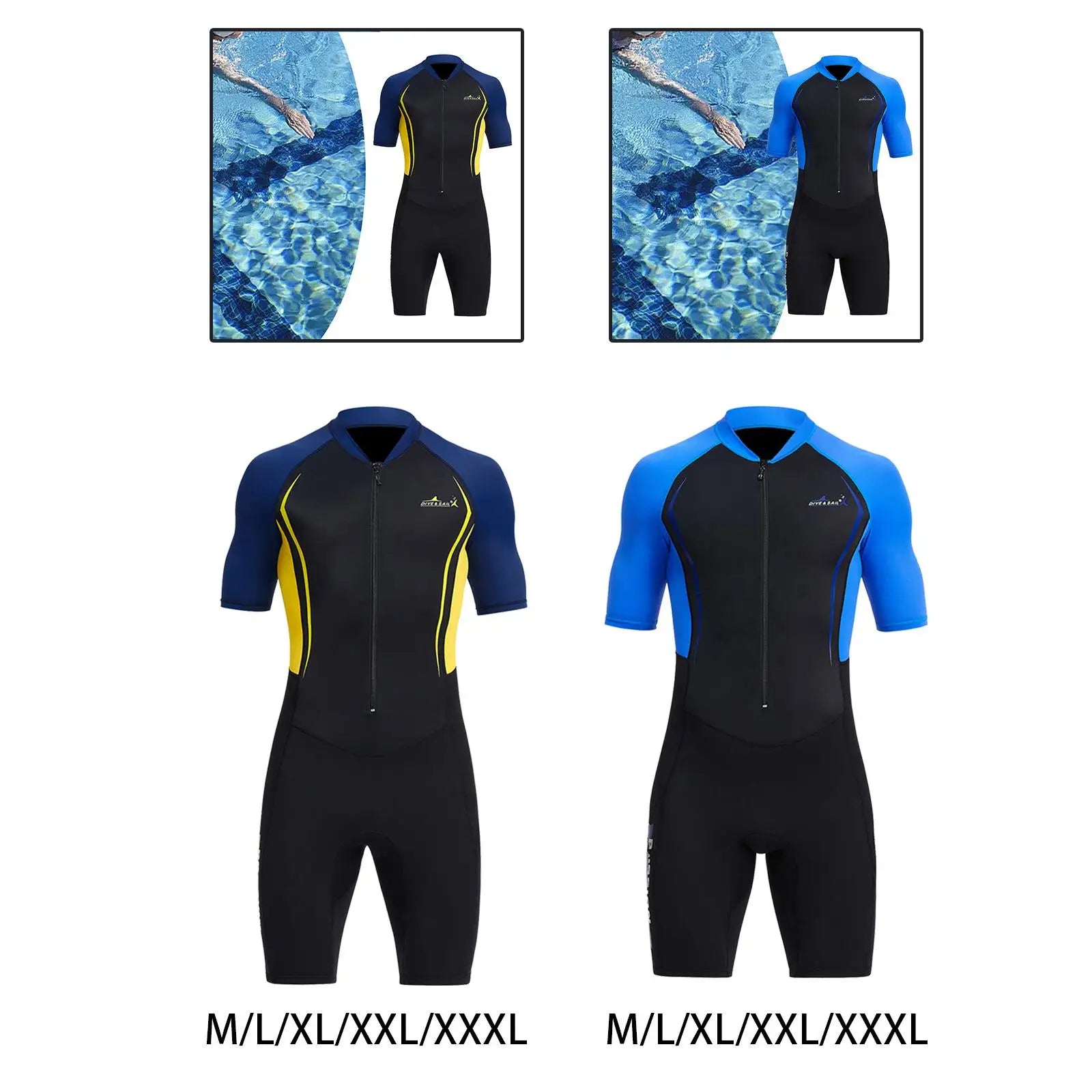 Traje de neopreno corto para hombre, con protección solar, manga corta, cuerpo entero, 1,5 mm, ideal para buceo, surf, pesca submarina y esnórquel.