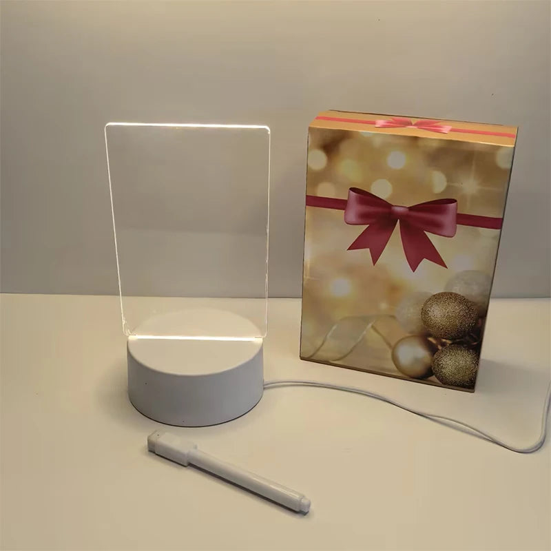 Lámpara de luz nocturna con tablero de mensajes, luces LED acrílicas transparentes 3D, luces de noche para escritorio de dormitorio