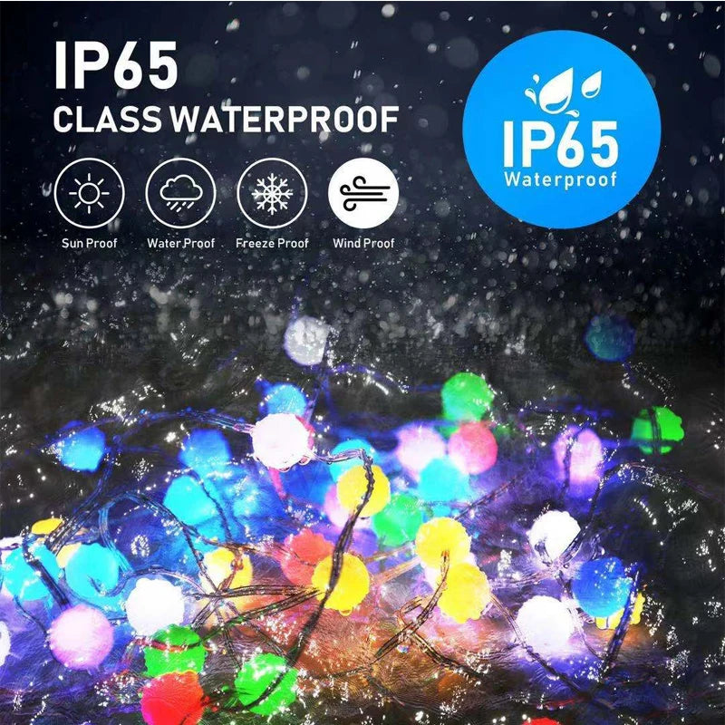 Cadena de luces LED RGBIC redondas de 5 V con Bluetooth, USB, controlador de música con aplicación, para exteriores, impermeable, para camping, decoración de jardín