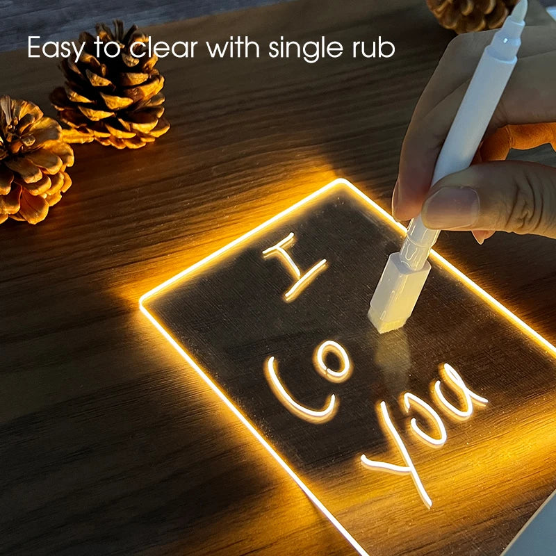 Lámpara de luz nocturna con tablero de mensajes, luces LED acrílicas transparentes 3D, luces de noche para escritorio de dormitorio