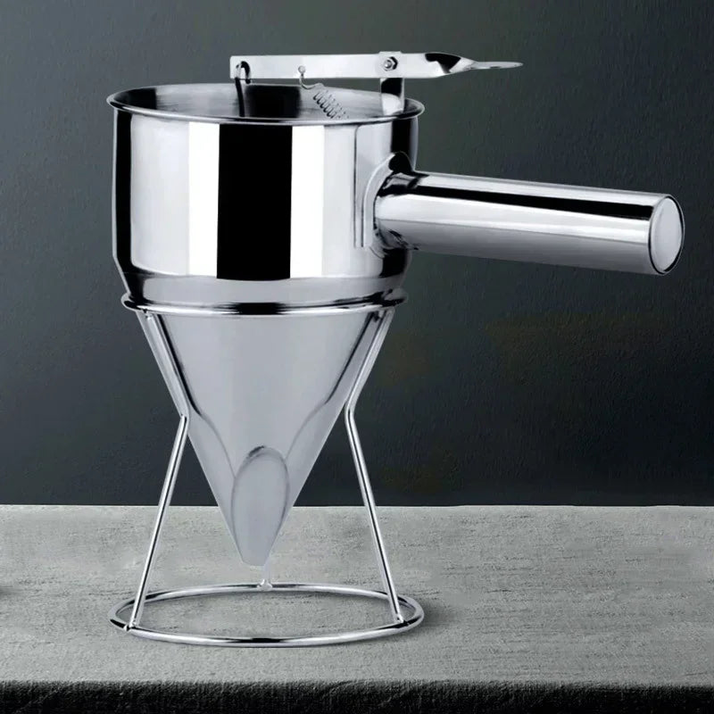 Embudos dispensadores extraíbles de masa para panqueques en forma de cono de acero inoxidable con soporte de 600/1200 ml, ideales para cupcakes y herramientas para hornear takoyaki.