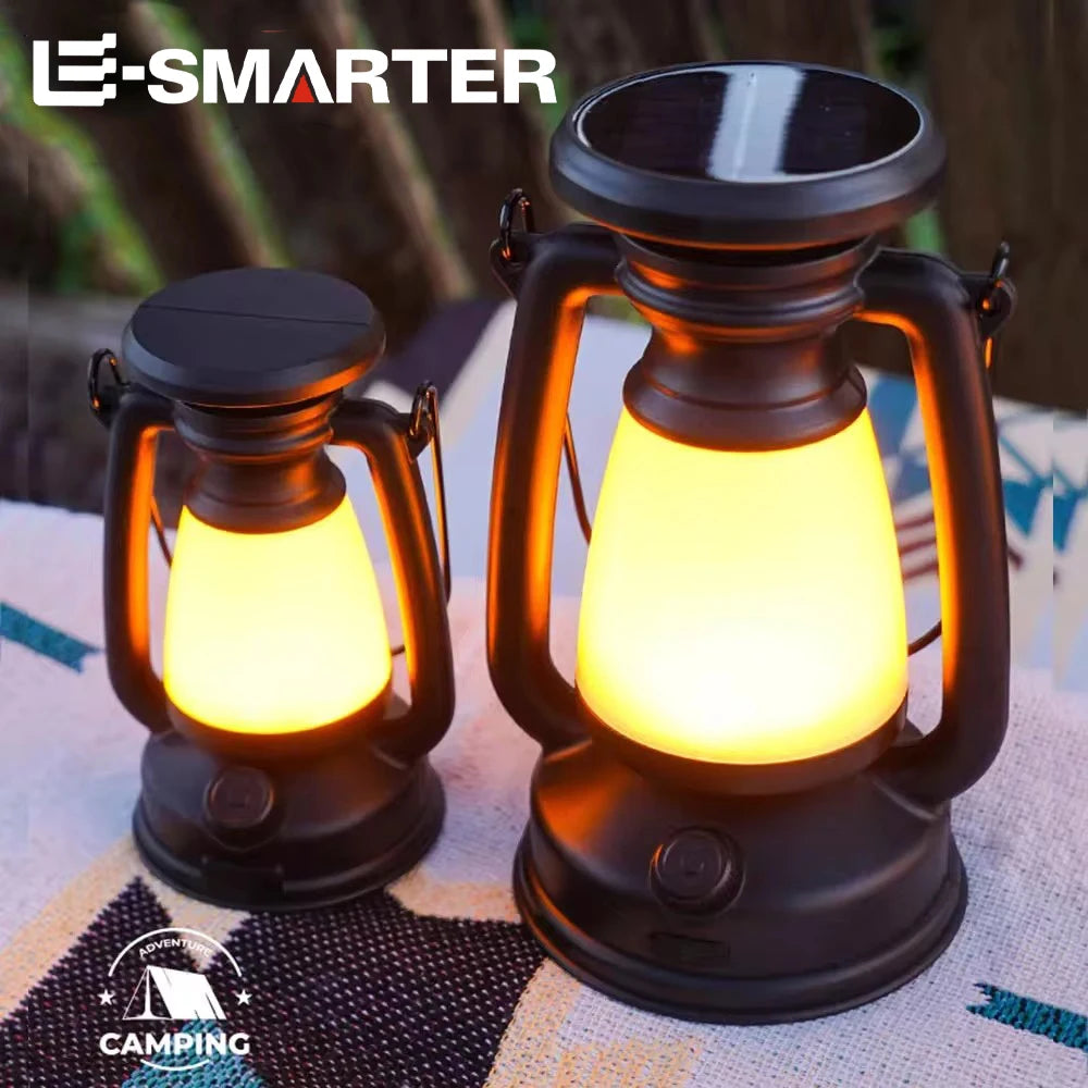 Luz de camping recargable por USB, portátil, para colgar en tienda de campaña, 3000-5000 K, atenuación continua con carga solar.