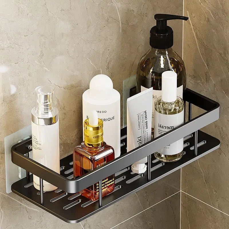 Organizador de Almacenamiento para Baño Estante de Aluminio sin Taladros para Baño y Cocina Negro Plata Oro 22x28.5x5.5cm