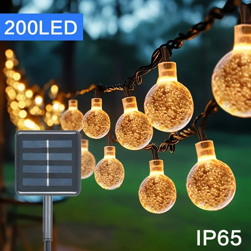Guirnalda de luces solares de cristal con 20/100/200 LED, luces solares para exteriores, con 8 modos de iluminación, ideal para Halloween