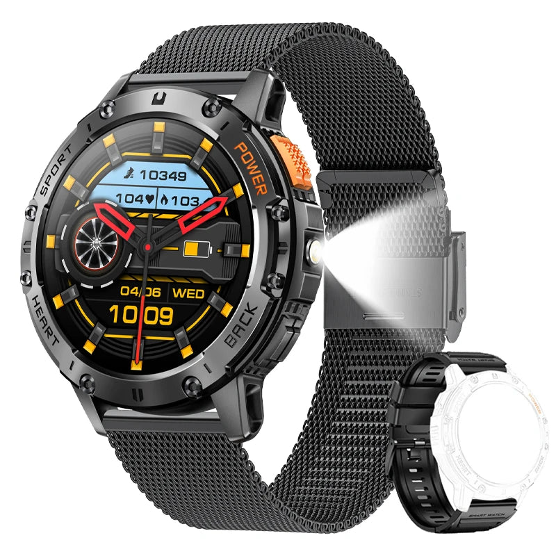 Reloj inteligente AMOLED para Android e iOS, con linterna, deportivo, resistente al agua, rastreador de actividad física, Bluetooth, llamadas y caja.