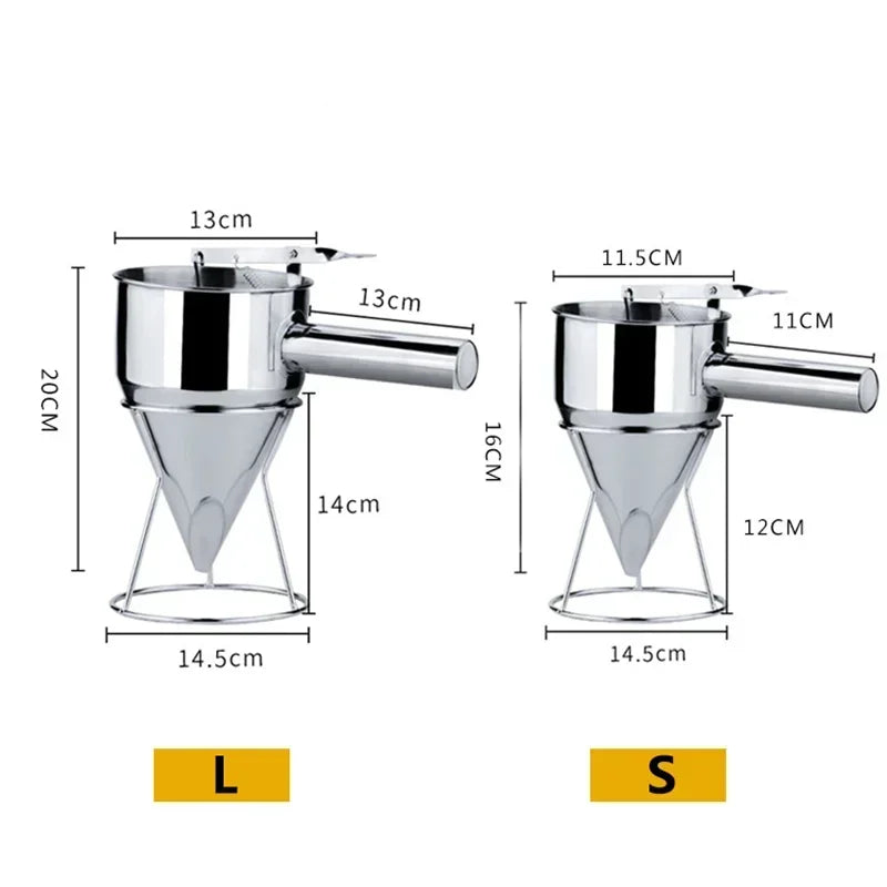Embudos dispensadores extraíbles de masa para panqueques en forma de cono de acero inoxidable con soporte de 600/1200 ml, ideales para cupcakes y herramientas para hornear takoyaki.