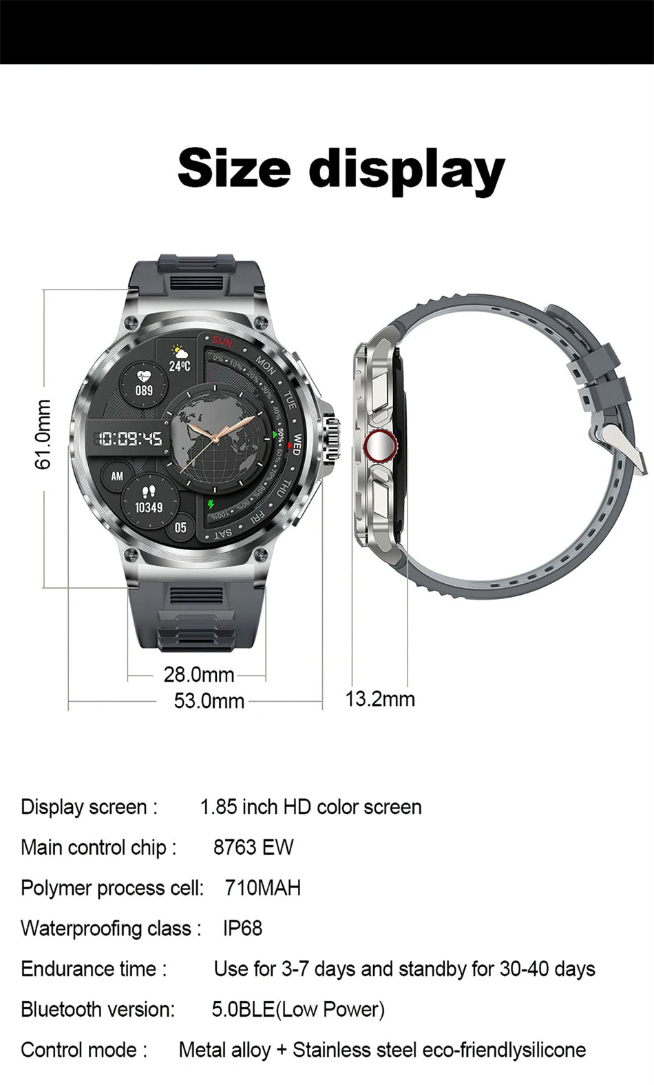 Reloj inteligente Huawei Xiaomi Para hombre, con GPS, pantalla AMOLED Ultra HD de 1,85 pulgadas, batería de 710 mAh, llamadas y Bluetooth, novedad de 2024