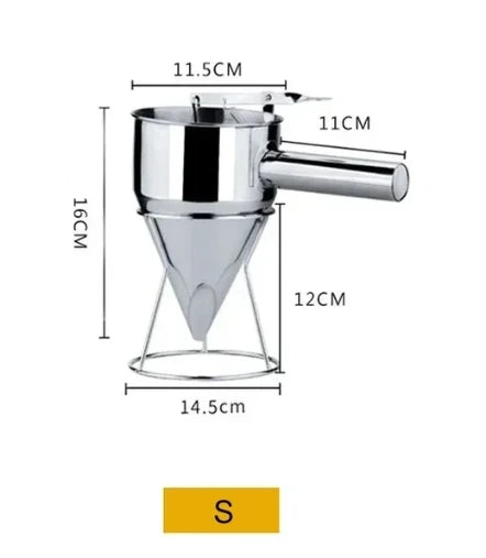 Embudos dispensadores extraíbles de masa para panqueques en forma de cono de acero inoxidable con soporte de 600/1200 ml, ideales para cupcakes y herramientas para hornear takoyaki.