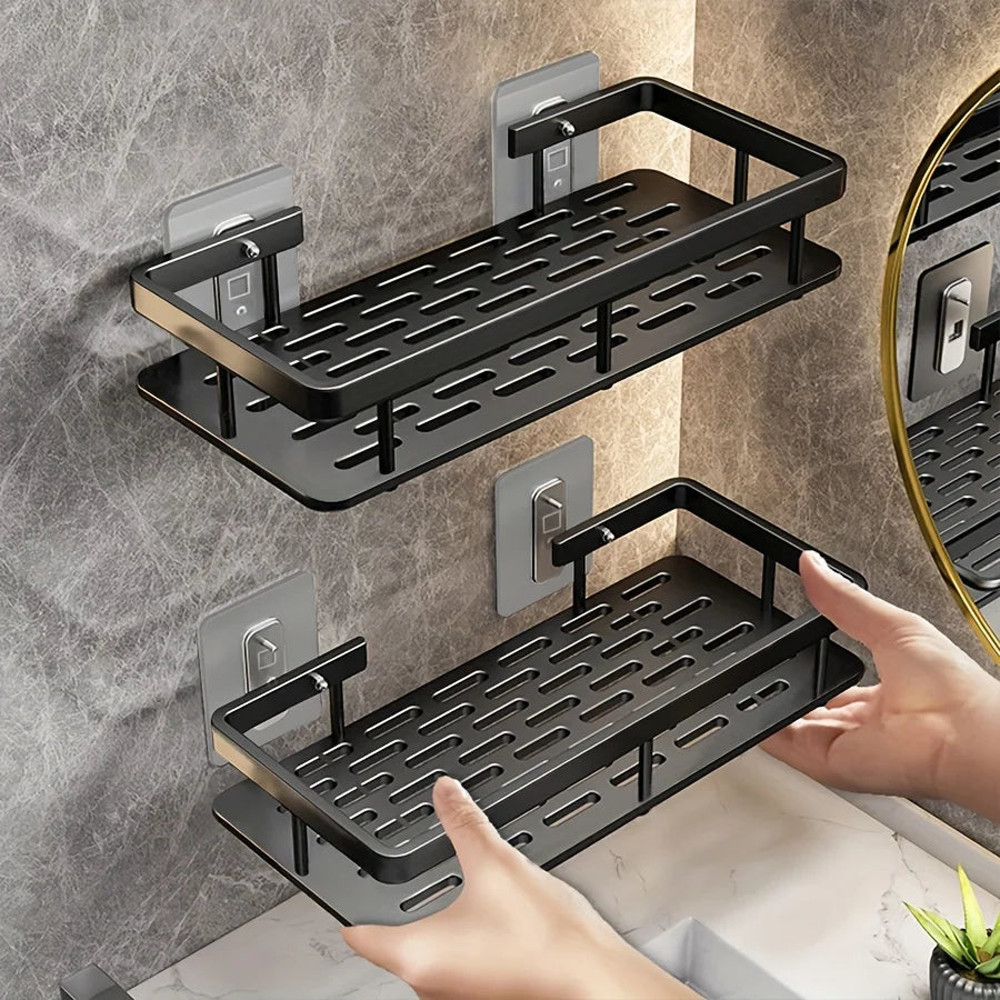 Organizador de Almacenamiento para Baño Estante de Aluminio sin Taladros para Baño y Cocina Negro Plata Oro 22x28.5x5.5cm