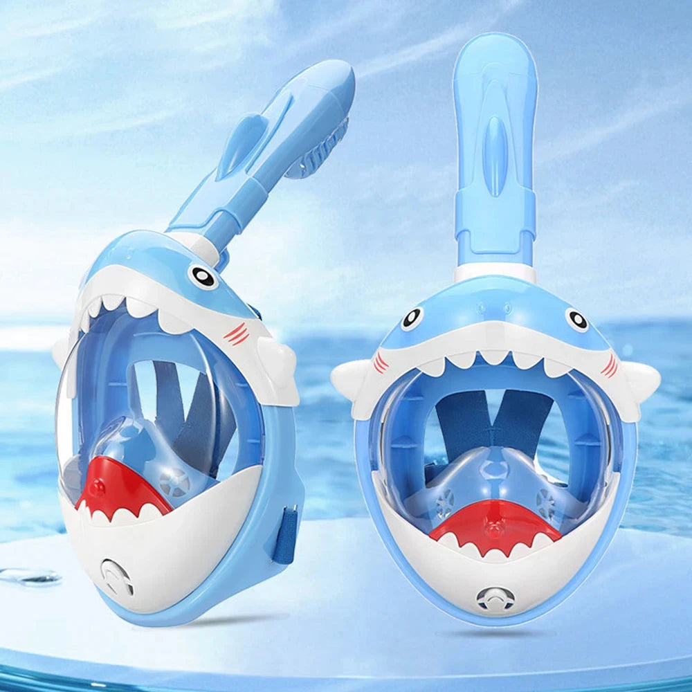 Kids 180° Panoramic Full Face Snorkel Mask Leak-Proof Safety Lens Foldable Dry Top Adjustable Soft Silicone Youth Snorkeling