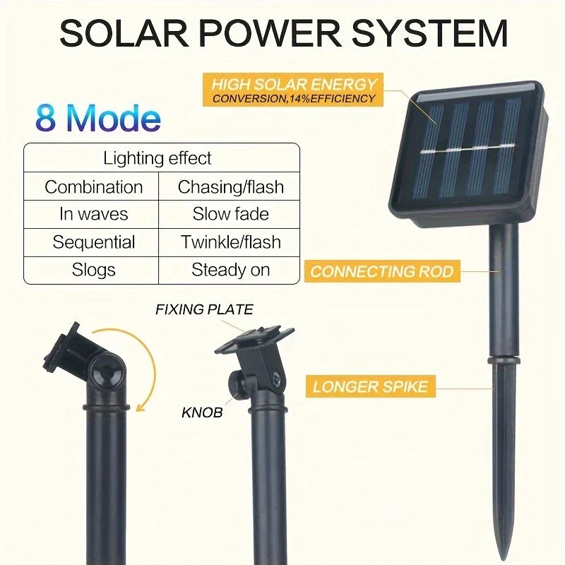 Guirnalda de luces solares de cristal con 20/100/200 LED, luces solares para exteriores, con 8 modos de iluminación, ideal para Halloween