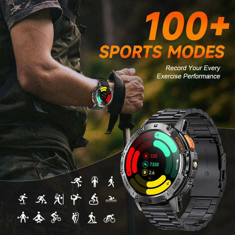Reloj inteligente AMOLED para Android e iOS, con linterna, deportivo, resistente al agua, rastreador de actividad física, Bluetooth, llamadas y caja.