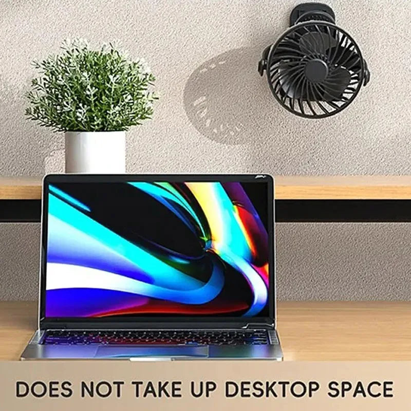 Ventilador eléctrico portátil recargable con clip colgante giratorio de 720°, luz nocturna, enfriador de aire para acampar al aire libre, ventiladores pequeños.