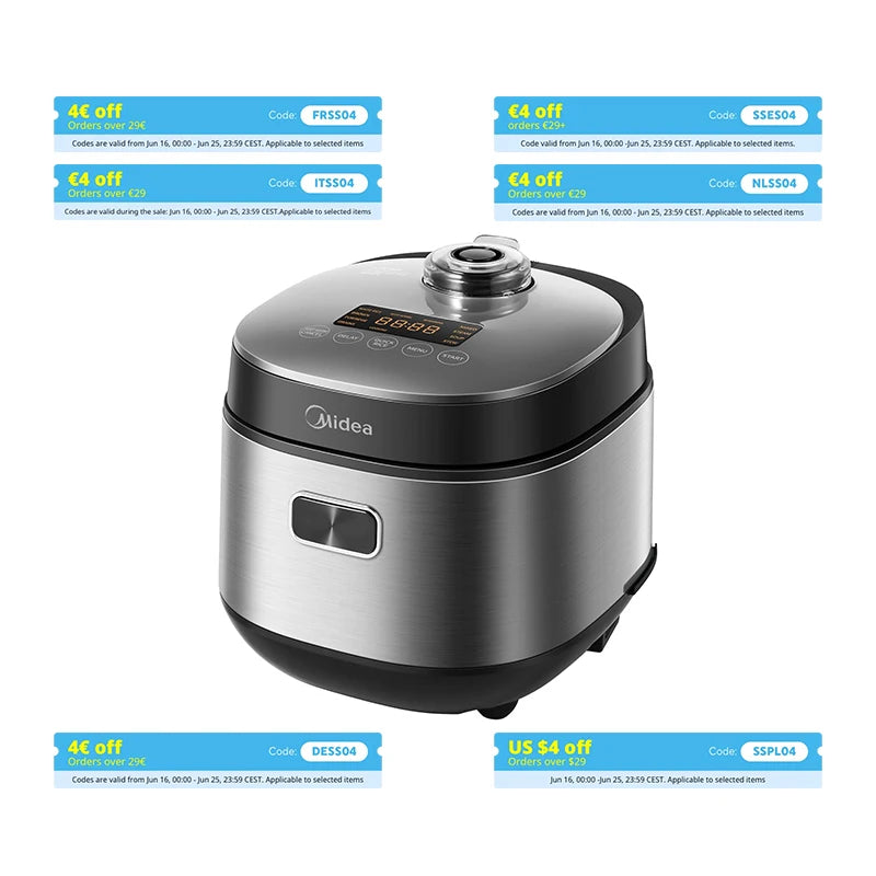 Olla arrocera Midea con 9 funciones, 2 L, 4 tazas, para 1 a 3 personas, tecnología avanzada de calentamiento, arroz rápido 30 min,