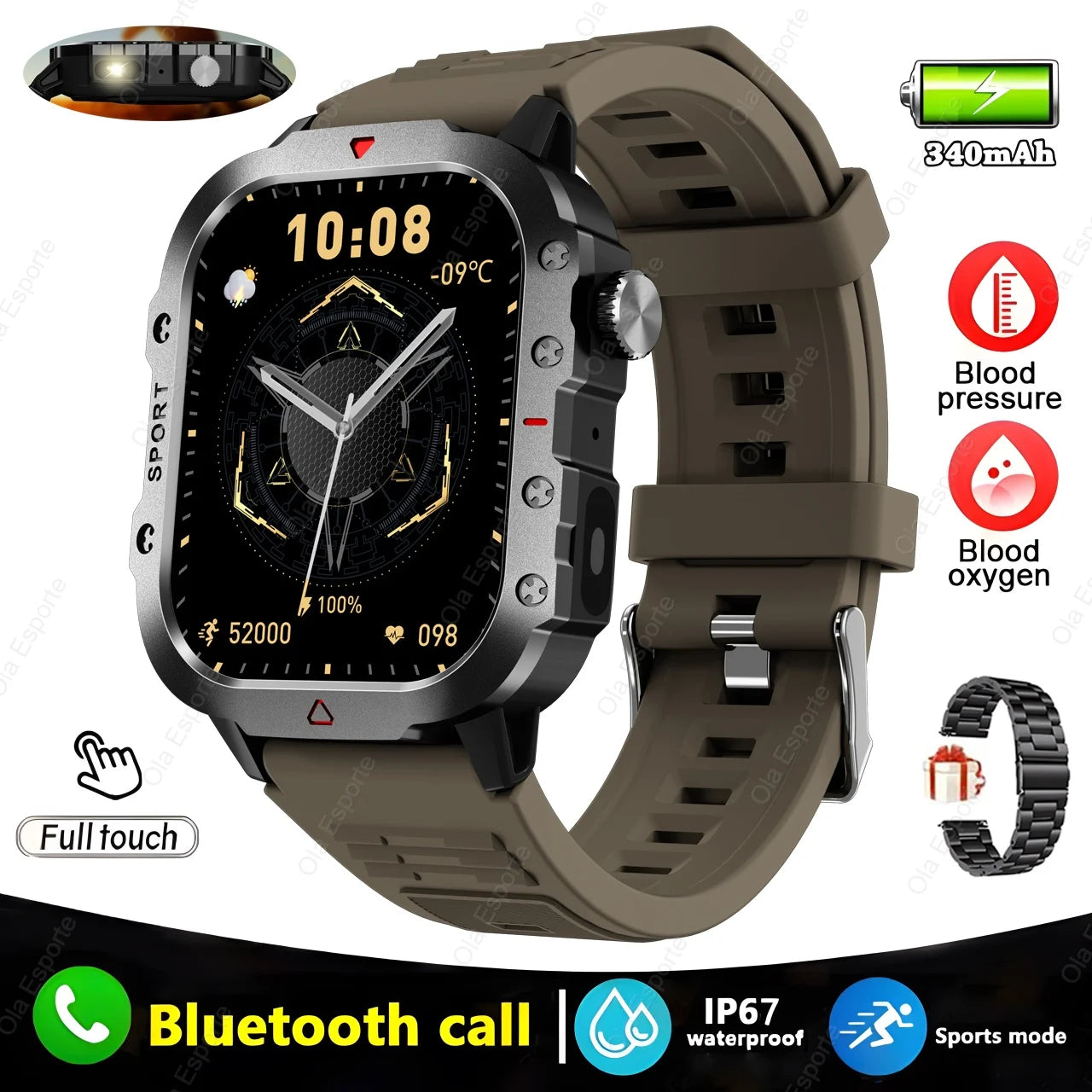 New For Huawei Xiaomi Military GPS Smart Watch Men Flashlight Compass Waterproof Outdoor Sport Tracker Bluetooth Call Smartwatch