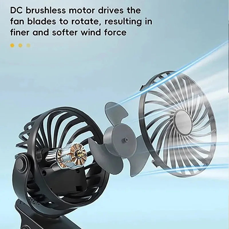 Ventilador eléctrico portátil recargable con clip colgante giratorio de 720°, luz nocturna, enfriador de aire para acampar al aire libre, ventiladores pequeños.