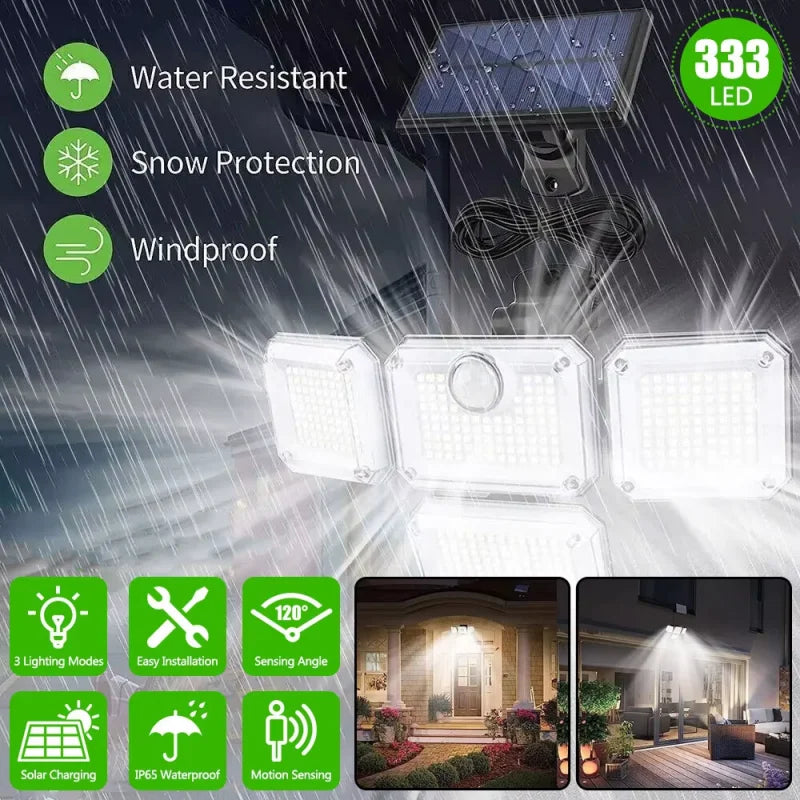 Luz solar impermeable LED con sensor de movimiento para exteriores con control remoto, luz de pared para decoración de jardín, patio, iluminación de garaje