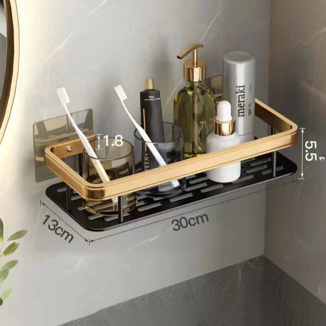 Organizador de Almacenamiento para Baño Estante de Aluminio sin Taladros para Baño y Cocina Negro Plata Oro 22x28.5x5.5cm