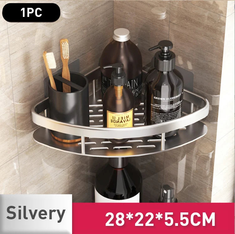 Organizador de Almacenamiento para Baño Estante de Aluminio sin Taladros para Baño y Cocina Negro Plata Oro 22x28.5x5.5cm