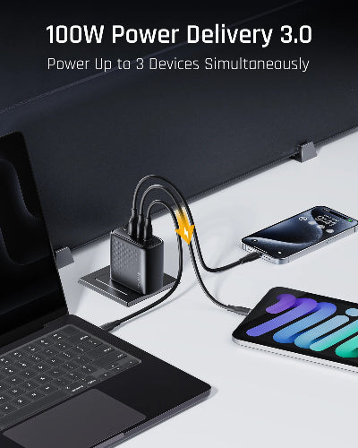 Cargador VOLTME de 100W para multipes dispositivos, entrada USB tipo C.