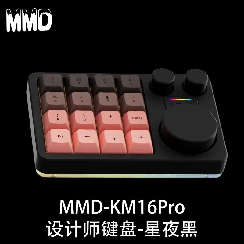 Mini teclado mecánico de aleación de aluminio MMD KM16 Pro, diseño de tres modos, con tres botones, personalizado para PS, PR, edición, C4D,