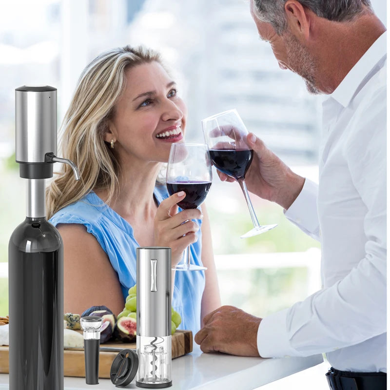 USB Electric Wine Opener Set With Electric Decanter and Aerator Stainless Steel Rechargeable Wine Bottle Opener for Wine Lovers