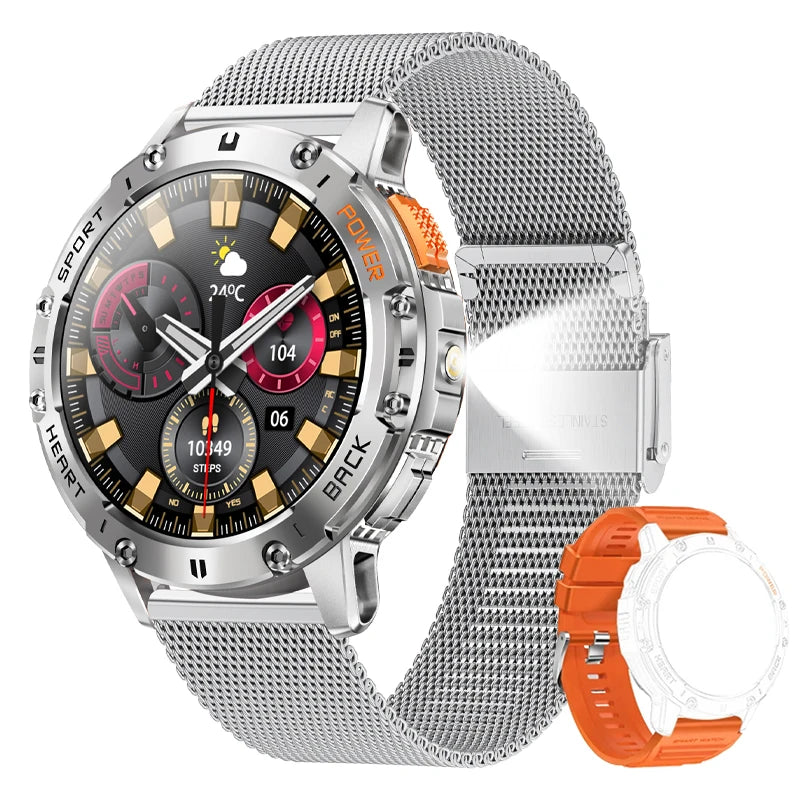 Reloj inteligente AMOLED para Android e iOS, con linterna, deportivo, resistente al agua, rastreador de actividad física, Bluetooth, llamadas y caja.