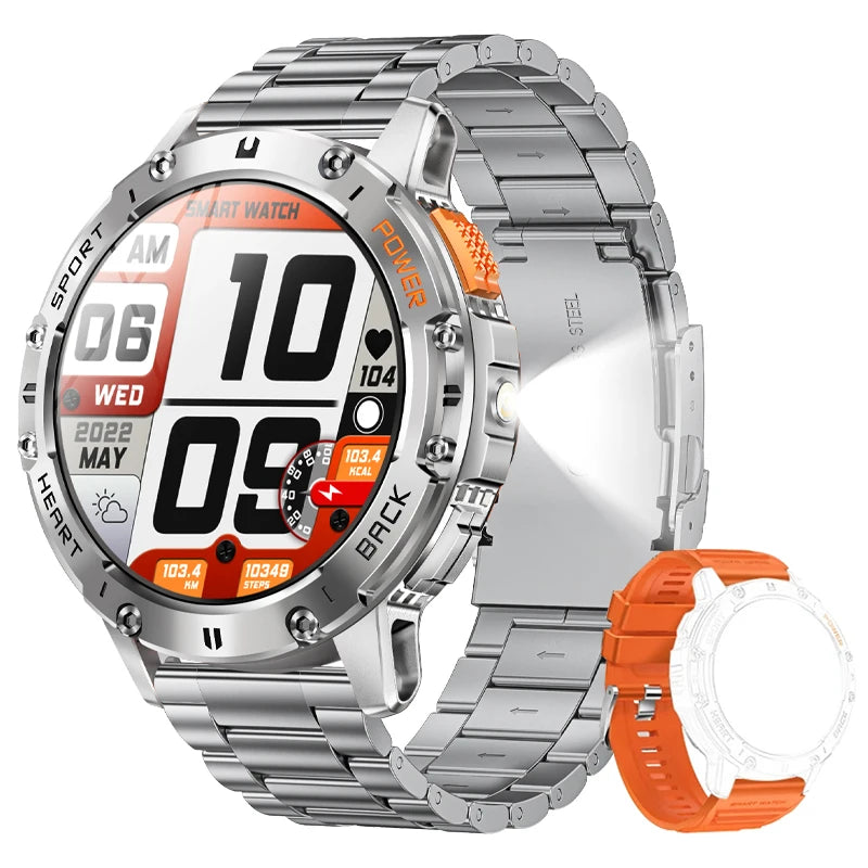 Reloj inteligente AMOLED para Android e iOS, con linterna, deportivo, resistente al agua, rastreador de actividad física, Bluetooth, llamadas y caja.