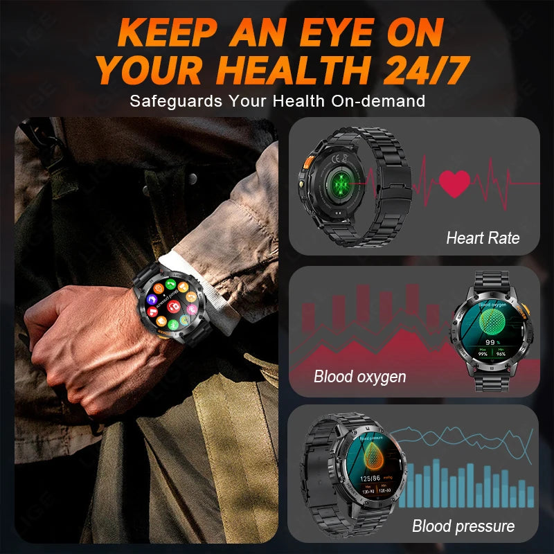 Reloj inteligente AMOLED para Android e iOS, con linterna, deportivo, resistente al agua, rastreador de actividad física, Bluetooth, llamadas y caja.