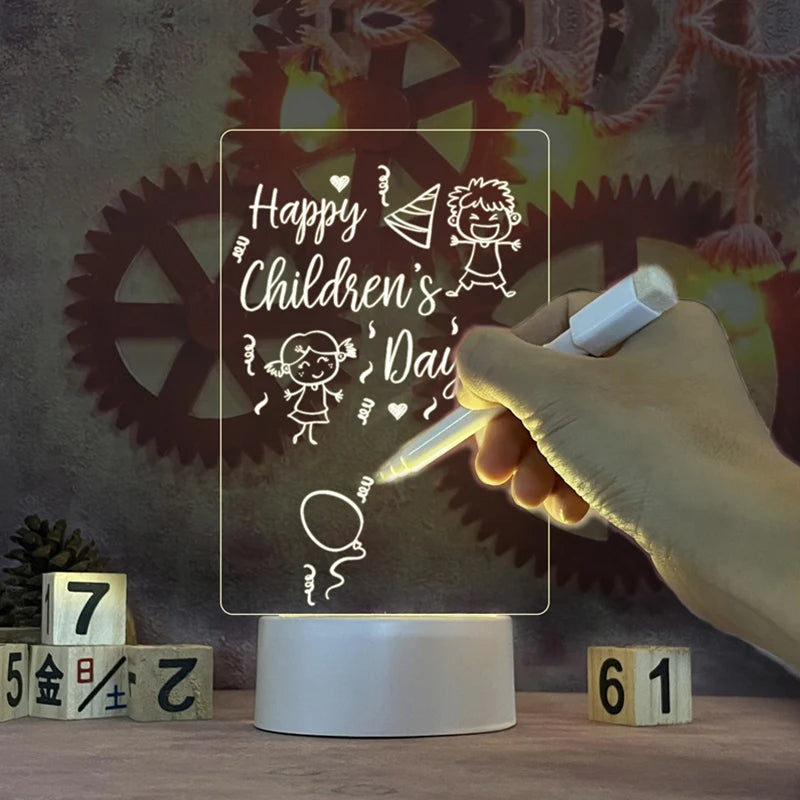 Lámpara de luz nocturna con tablero de mensajes, luces LED acrílicas transparentes 3D, luces de noche para escritorio de dormitorio