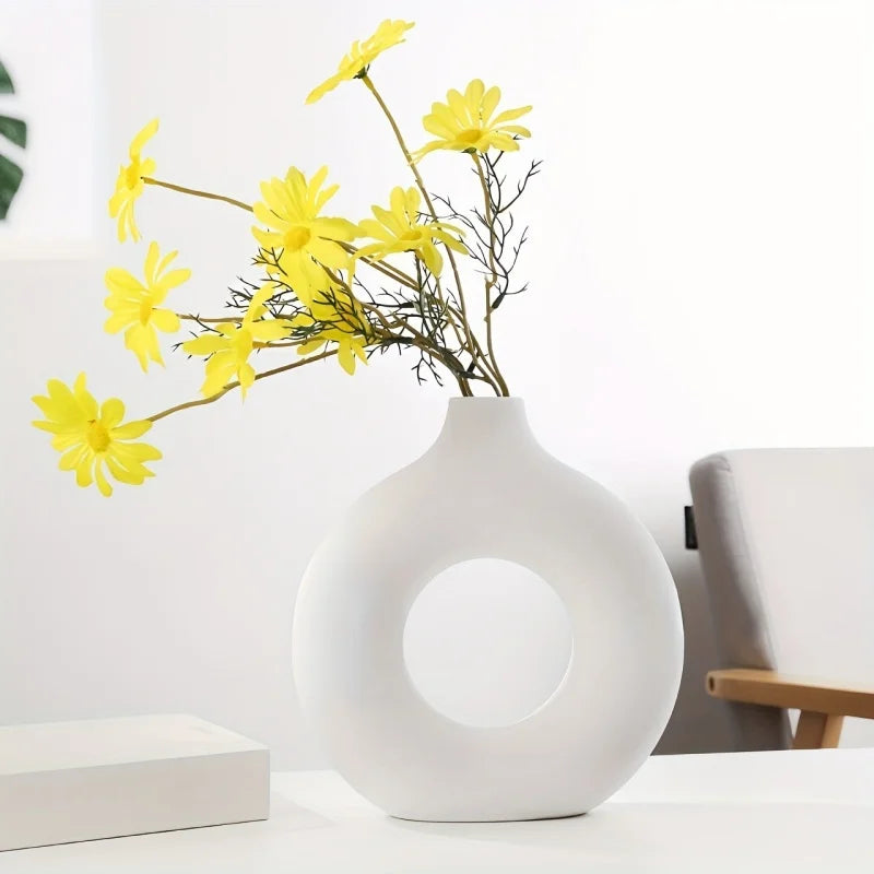 Doughnut plastic vase, living room flower arrangement table soft decoration, creative living room ornaments