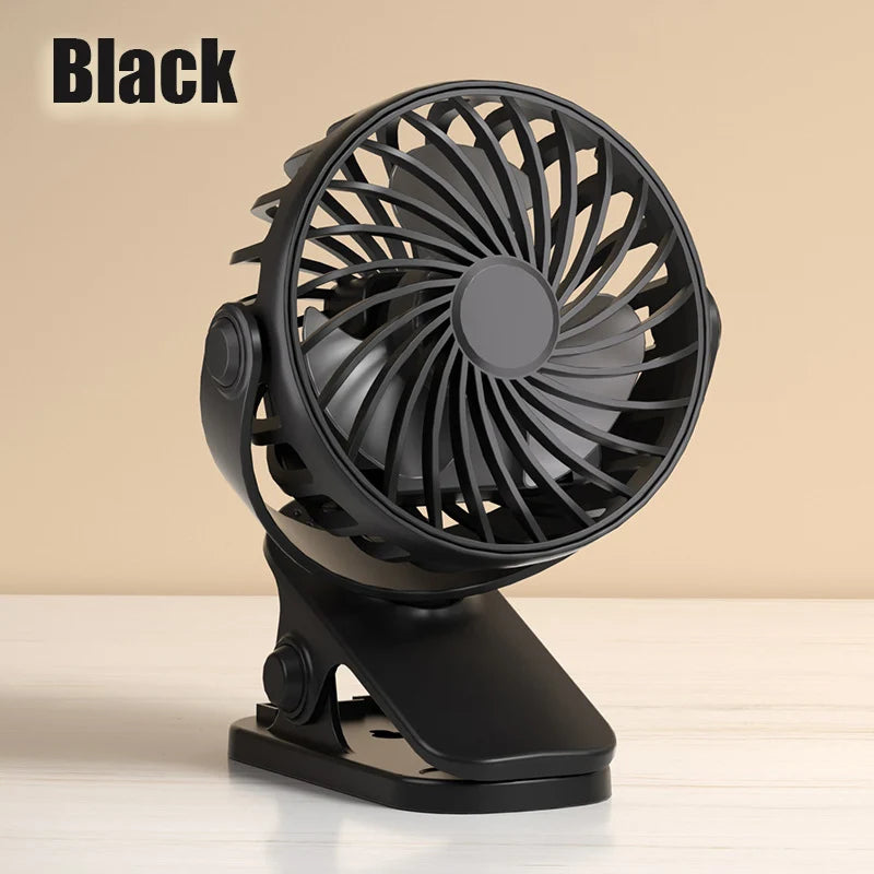 Ventilador eléctrico portátil recargable con clip colgante giratorio de 720°, luz nocturna, enfriador de aire para acampar al aire libre, ventiladores pequeños.