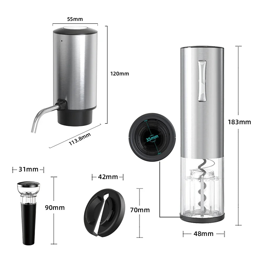 USB Electric Wine Opener Set With Electric Decanter and Aerator Stainless Steel Rechargeable Wine Bottle Opener for Wine Lovers