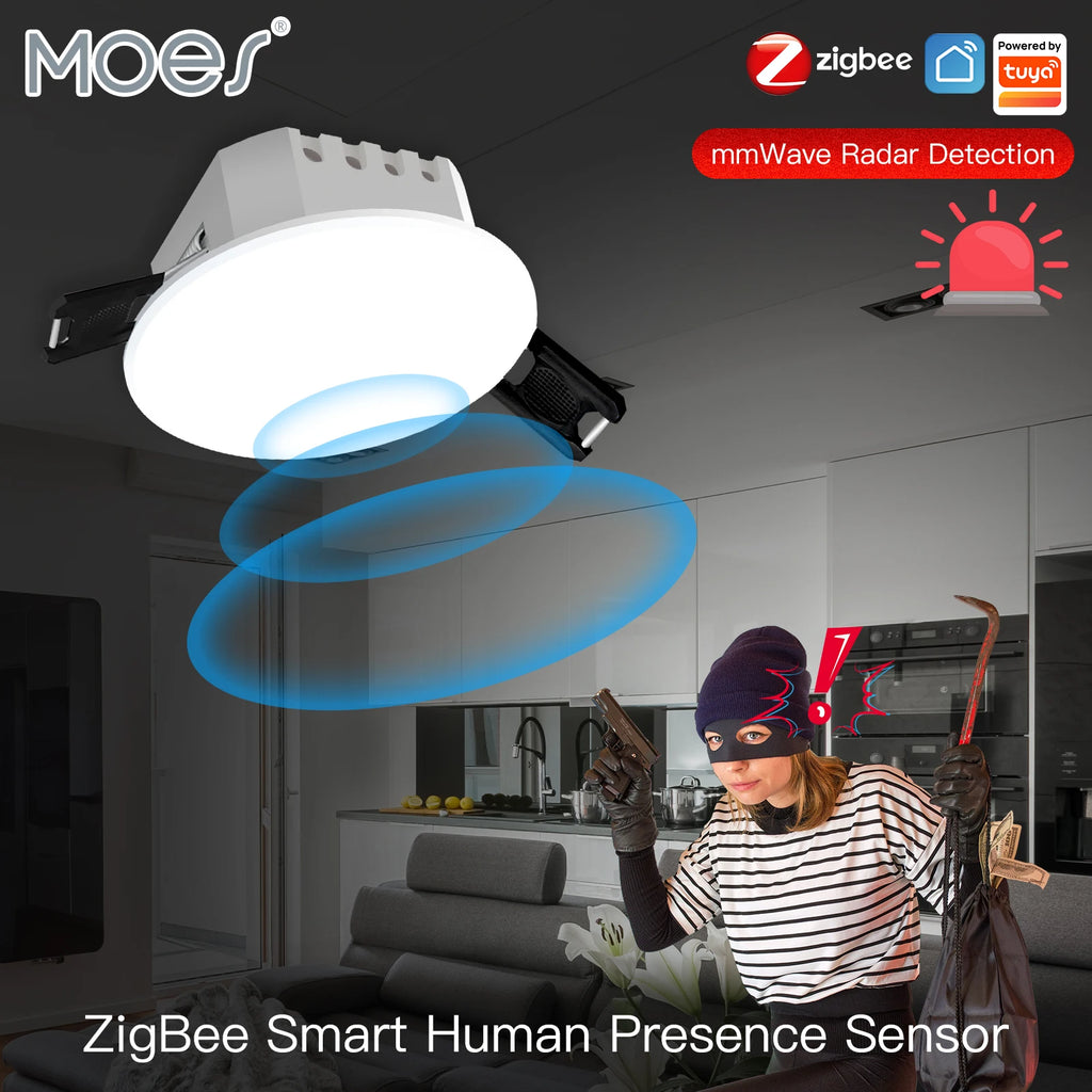 Detector de presencia humana Tuya Smart ZigBee/WiFi, sensor de detección de radar, fotométrico, función 2 en 1, concentrador PIR de techo Smart Life