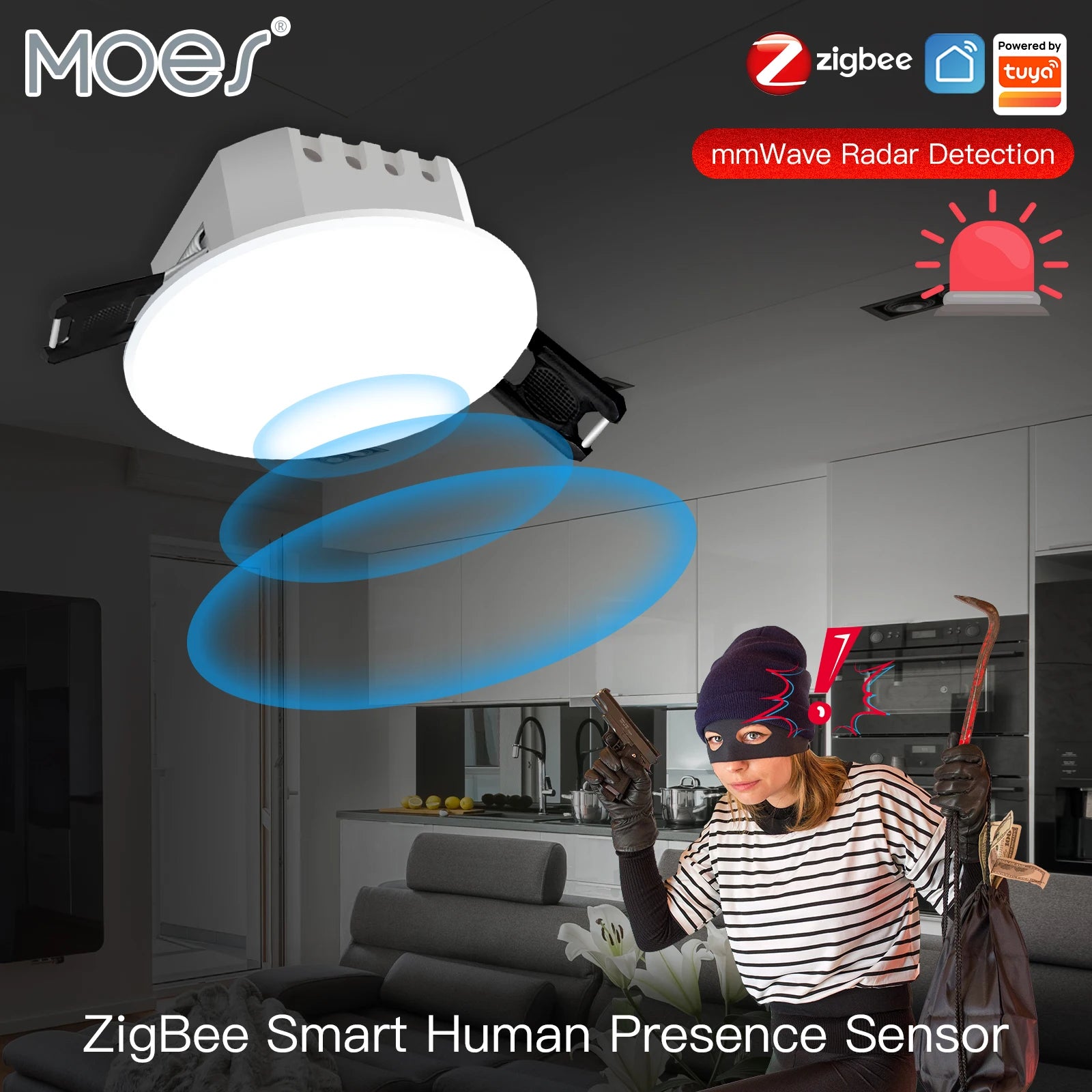 Detector de presencia humana Tuya Smart ZigBee/WiFi, sensor de detección de radar, fotométrico, función 2 en 1, concentrador PIR de techo Smart Life