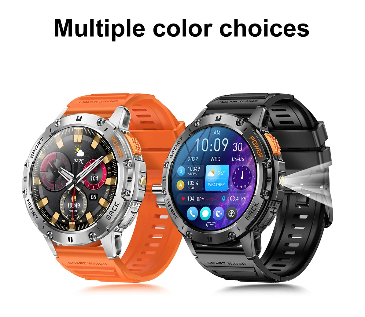 Reloj inteligente AMOLED para Android e iOS, con linterna, deportivo, resistente al agua, rastreador de actividad física, Bluetooth, llamadas y caja.