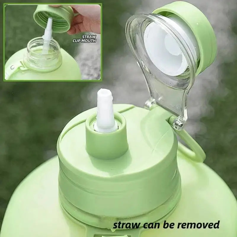 Botella de agua deportiva de 2,4 litros con pajita, gran capacidad, para fitness, con escala, tetera de plástico portátil para exteriores.