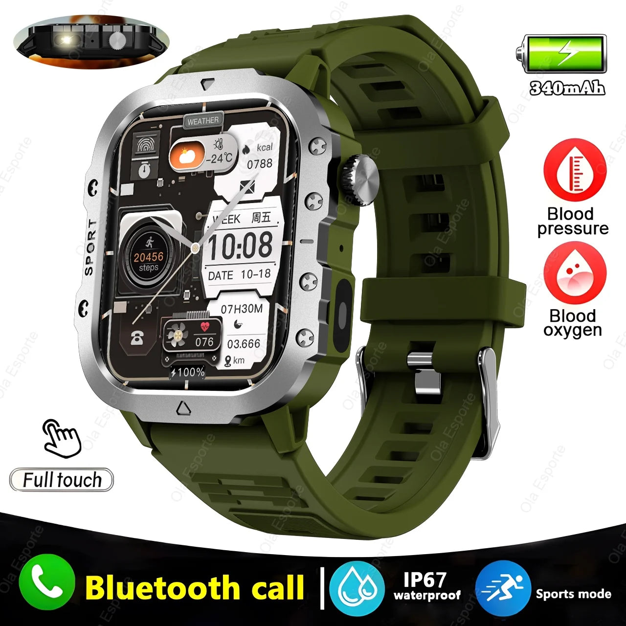 New For Huawei Xiaomi Military GPS Smart Watch Men Flashlight Compass Waterproof Outdoor Sport Tracker Bluetooth Call Smartwatch