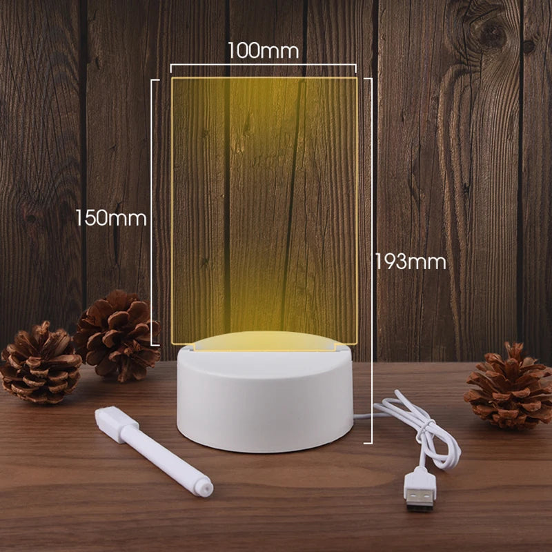 Lámpara de luz nocturna con tablero de mensajes, luces LED acrílicas transparentes 3D, luces de noche para escritorio de dormitorio