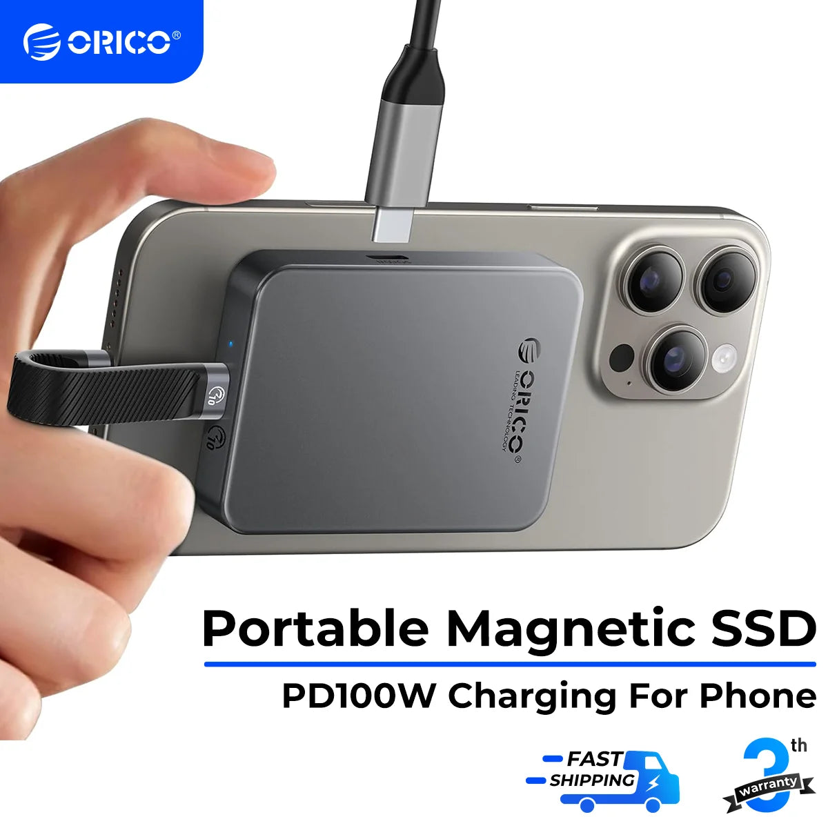 ORICO SSD magnético de 1 TB, carga PD100W, 4K ProRes HDR, 1000 MB/s USB 3.2, disco duro externo portátil para iPhone 16/15 y portátiles