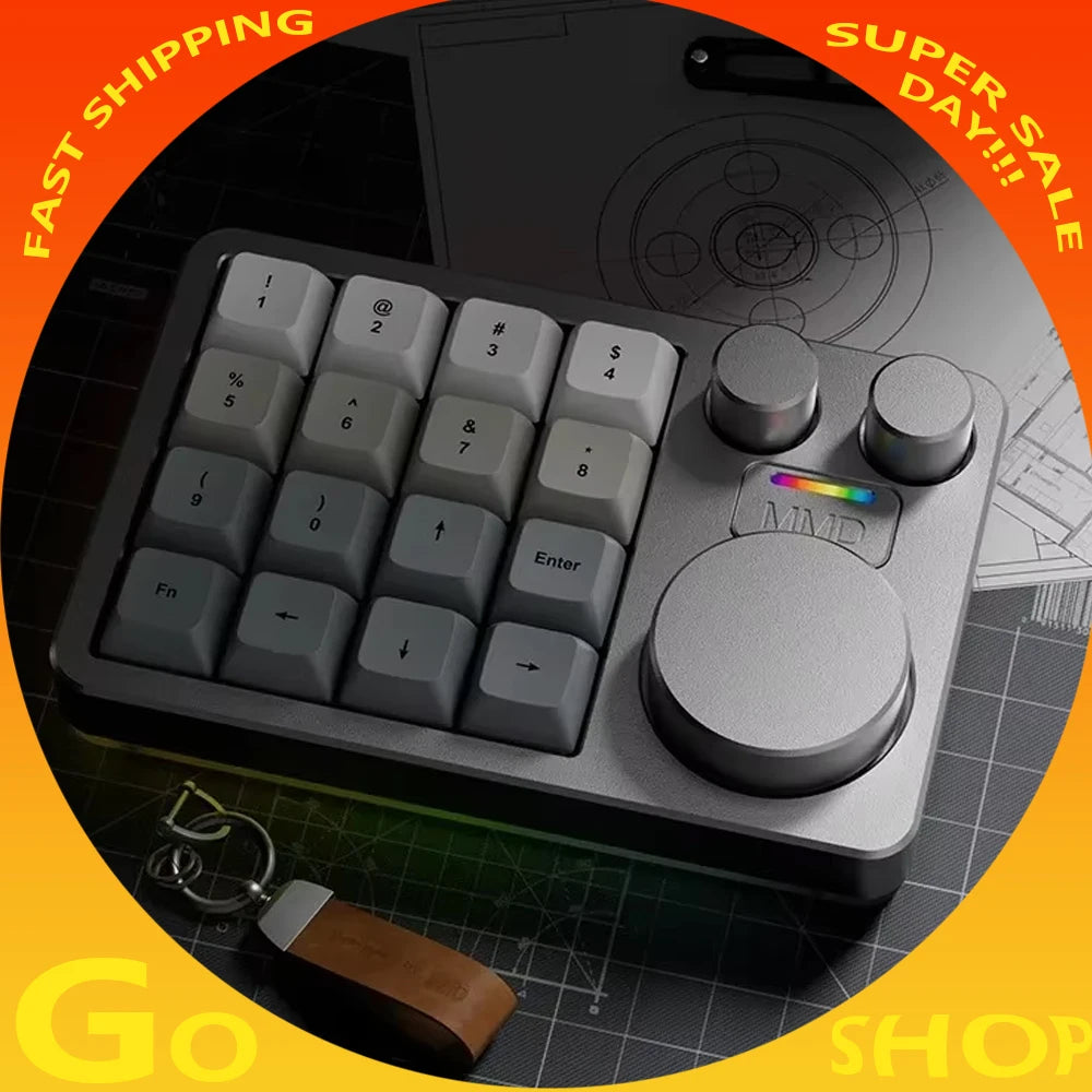 Mini teclado mecánico de aleación de aluminio MMD KM16 Pro, diseño de tres modos, con tres botones, personalizado para PS, PR, edición, C4D,
